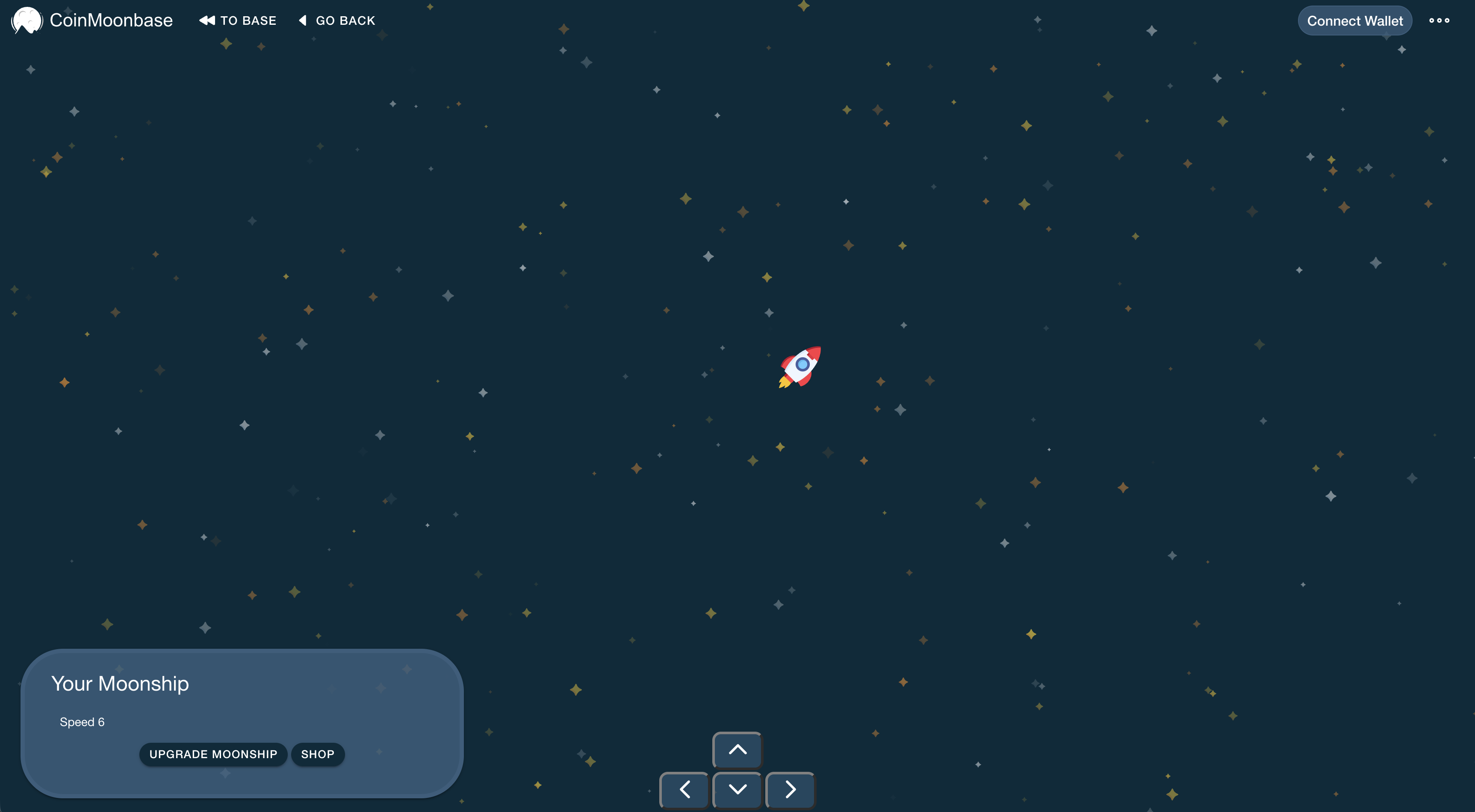 CoinMoonbase destination selection screen showing the moon and planet metadata.