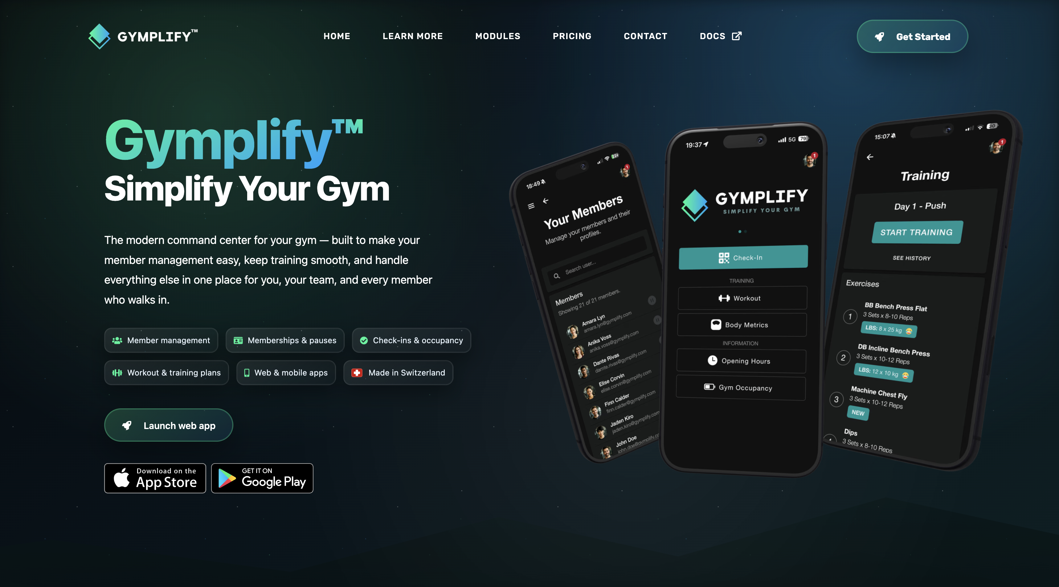 Gymplify SaaS dashboard concept for gyms and trainers.