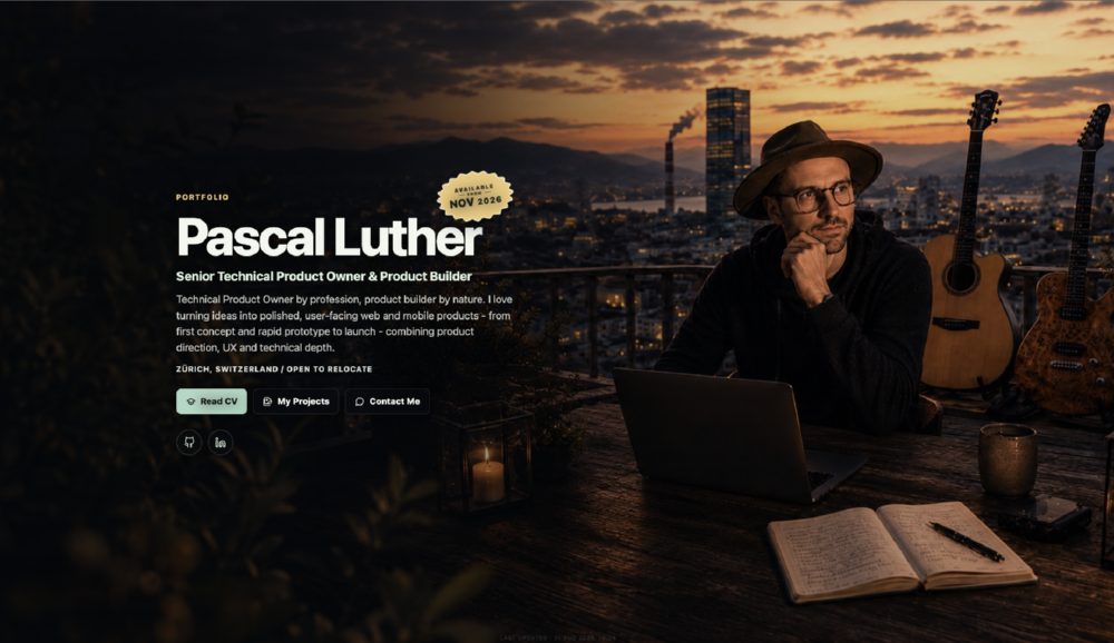 The luther.ch portfolio homepage with Pascal Luther.
